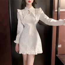 新中式旗袍年春秋季新款感年轻款少女裙子气质改良版白色连衣裙