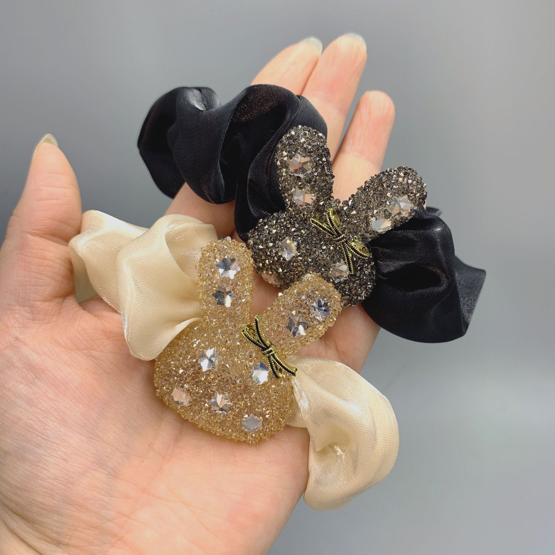 Korean version rabbit crystal large intestine hair band high-grade mercerized satin hair rope hair tie rubber band female headband wholesale_voghion.com