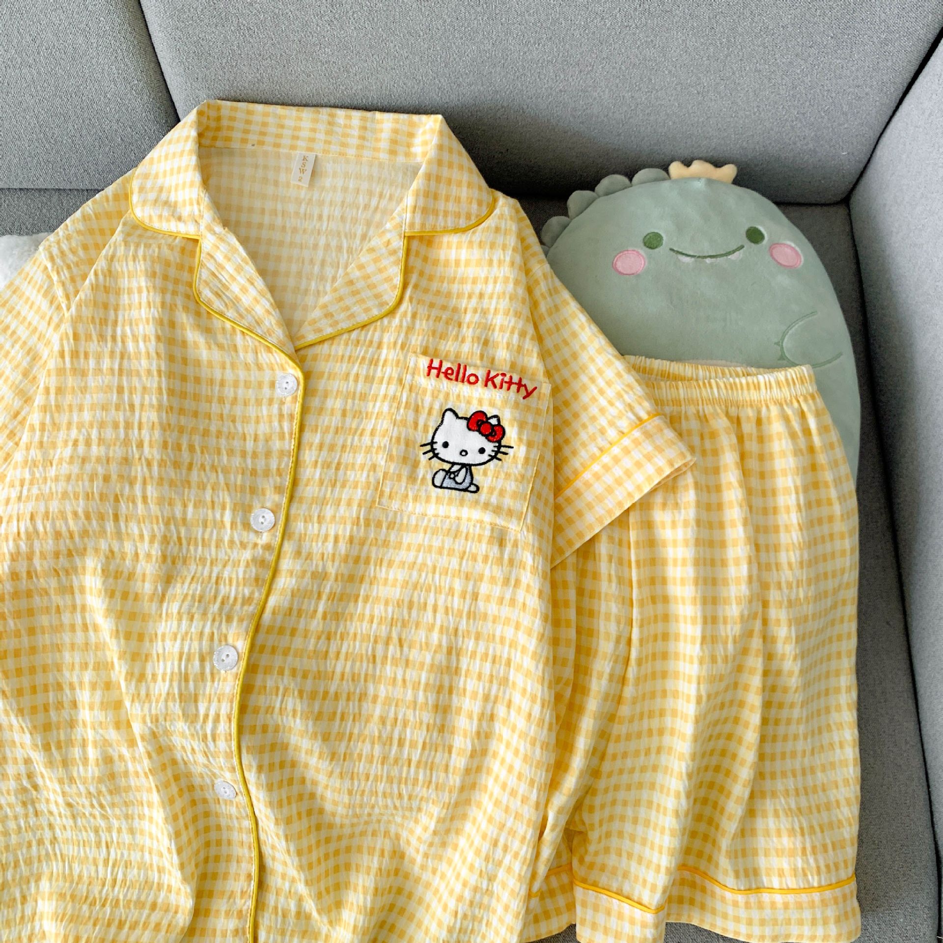 Nube de algodón pijama de mujer dibujos animados bordado dos piezas de verano nuevo estilo se puede usar ropa para el hogar grande suelta