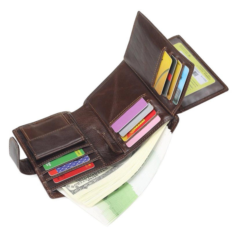 Cross-Border Men's Short Genuine Leather Wallet Retro Coin Clip First Layer Cowhide Vertical Card Holder Large Capacity