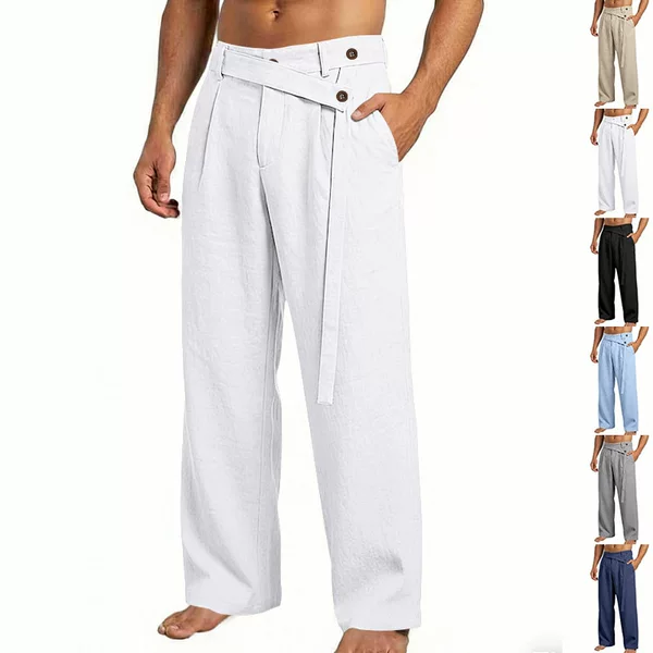 Cross-Border Italian-Style Naples Old Money Style Men's Casual Loose Linen Commuter Straight-Leg Trousers