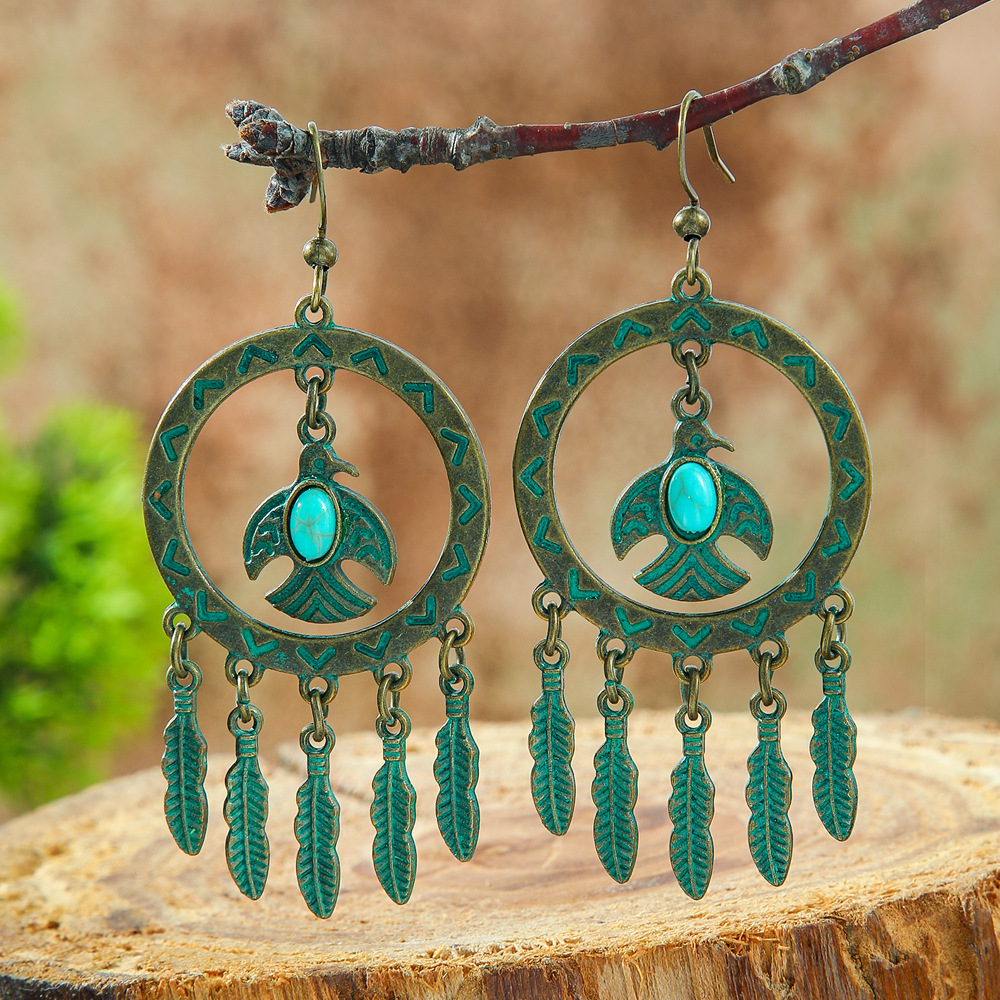 Cross-Border Hot-Selling Metal Earrings Wholesale Bohemian Style Hollow Earrings Retro Distressed Alloy Earrings