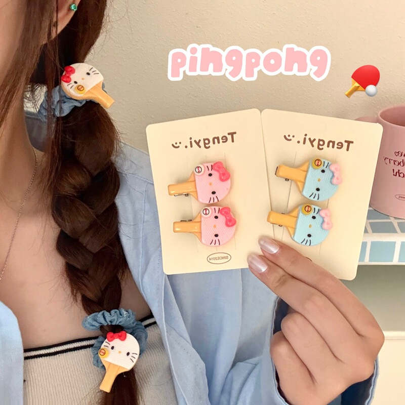 趣味卡通小猫乒乓球拍发绳发夹少女心百搭马尾发饰可爱刘海夹边夹|undefined