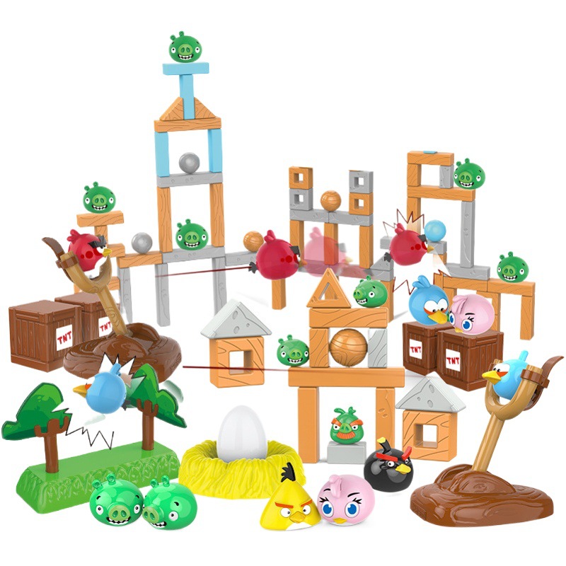 Escena de juguete genuina de Angry Birds para construir bloques de construcción, traje de catapulta, dibujos animados de vagabundos para niños