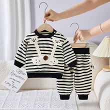男童秋季帅气套装2025新款男宝宝条纹长袖休闲两件套潮款童装代发