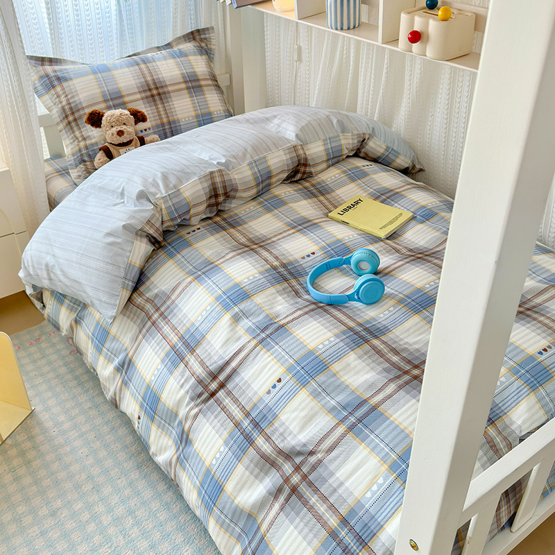 Ropa de cama de tres piezas para dormitorio de estudiantes de algodón puro 100 funda de edredón de sábana individual para dormir desnuda