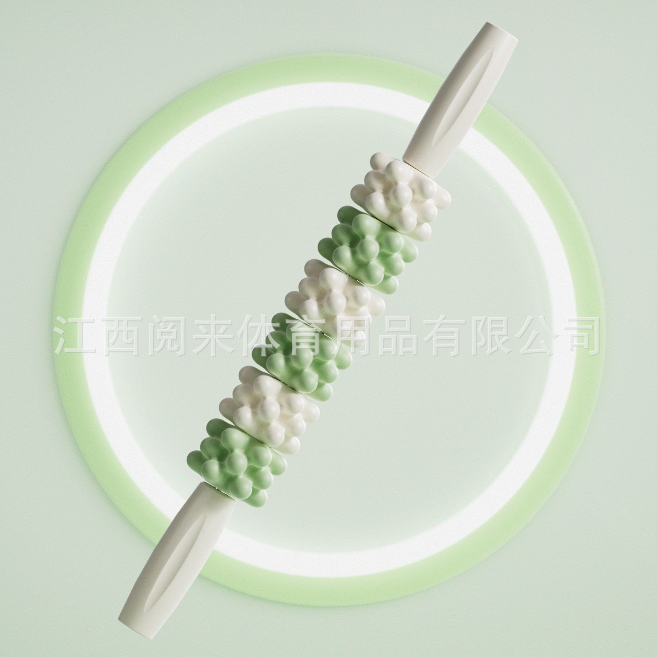 Coral six-ball round handle massage stick [white and green]