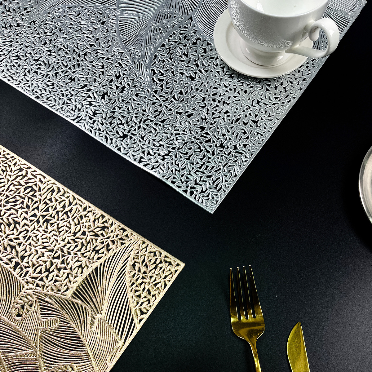 Hoja hueco almohadilla de mesa PVC almohadilla de mesa nórdica aislamiento térmico almohadilla de mesa de oro almohadilla de mesa de taza europea almohadilla de mesa occidental