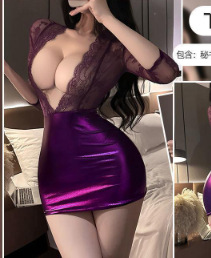보라색 PU 비서 복장