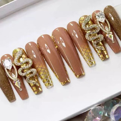 Long ballet sweet cool ins style wearable nails exquisite snake-shaped diamond manicure pieces fake nails finished products wholesale nails