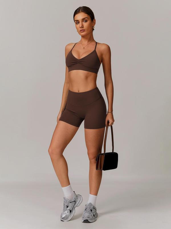 Women's Solid Crop Top & High Waist Shorts Tracksuit Set|ru