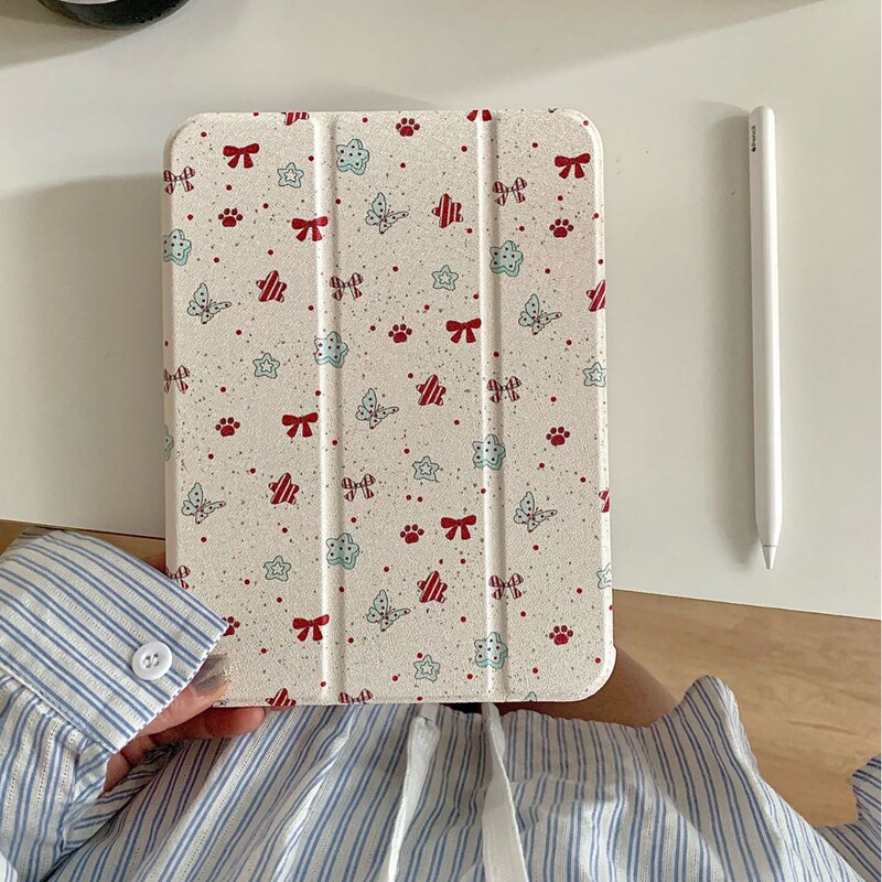 Ins Style Girl's Suitable iPadAir2024 Protective Case Three-Fold Mirror Bow 10 Generation Cute Sweet Floral Ins Style Girl's Suitable iPadAir2024 Protective Case Three-Fold Mirror Bow 10 Generation Cute Sweet Floral