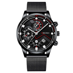 Foreign trade cross-border hot-selling fashion calendar business men's watch men's watch six-pin metal mesh strap stainless steel watch strap
