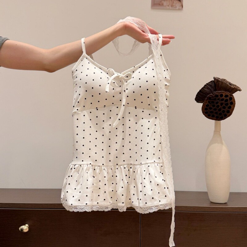 Xia Zhen Lace Polka Dot Slim-Fit Camisole for Women 2026 Summer New Style with Chest Pads Sexy Matching Cardigan