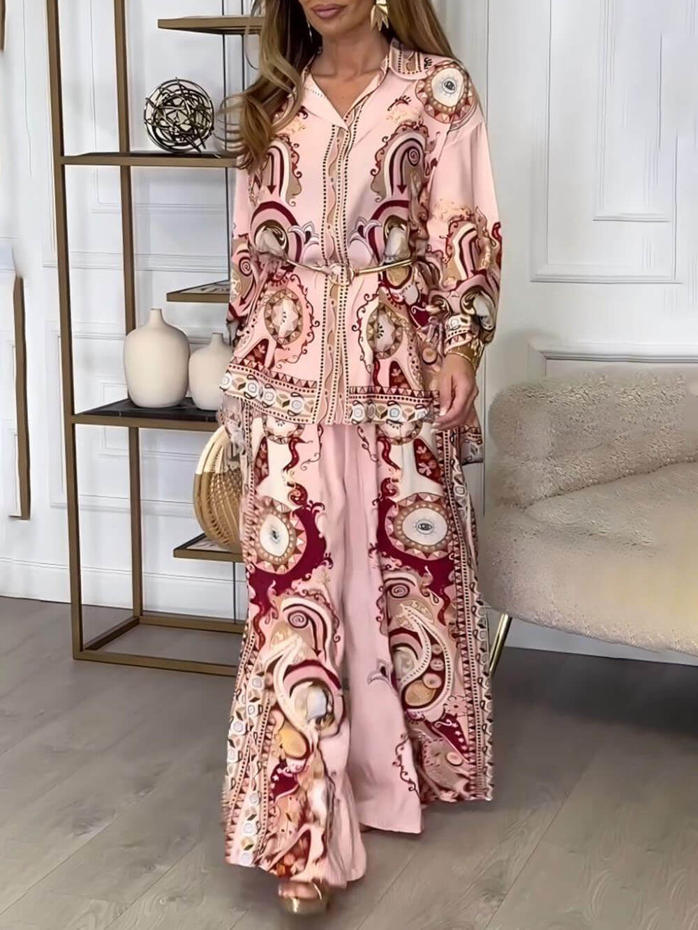 385g Weight Long Sleeve Sleeve Length Polyester Fabric Type Holiday Daily Selfie Women's Casual Elegant Streetwear Printing Polyester Pant Co-ord Set Pants Sets