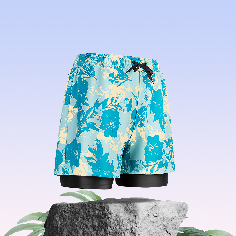 Traje de baño para hombres, secado rápido, entrenamiento y running, estilo playero, doble capa y antideslizante, venta al por mayor