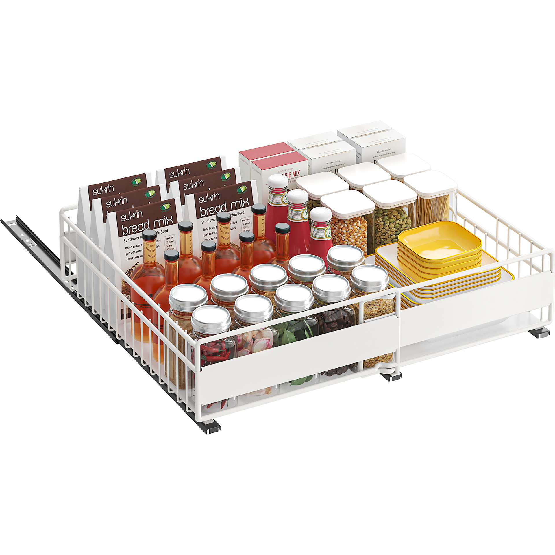 Cesta de almacenamiento de hierro forjado en el armario de cocina tipo cajón estante retráctil botella de extracción lata de platos y platos de extracción