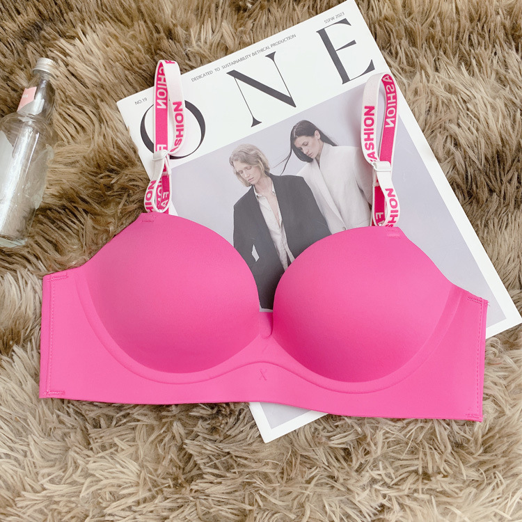 985 moda sexy carta correa de hombro brillante ropa interior sin costuras cómodo inalámbrico grueso pequeño pecho empuja hacia arriba el traje sujetador