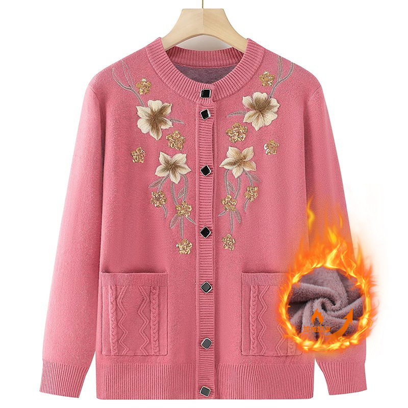 奶奶秋装外套女中老年人保暖衣服妈妈毛衣老人老太太春秋针织开衫|undefined