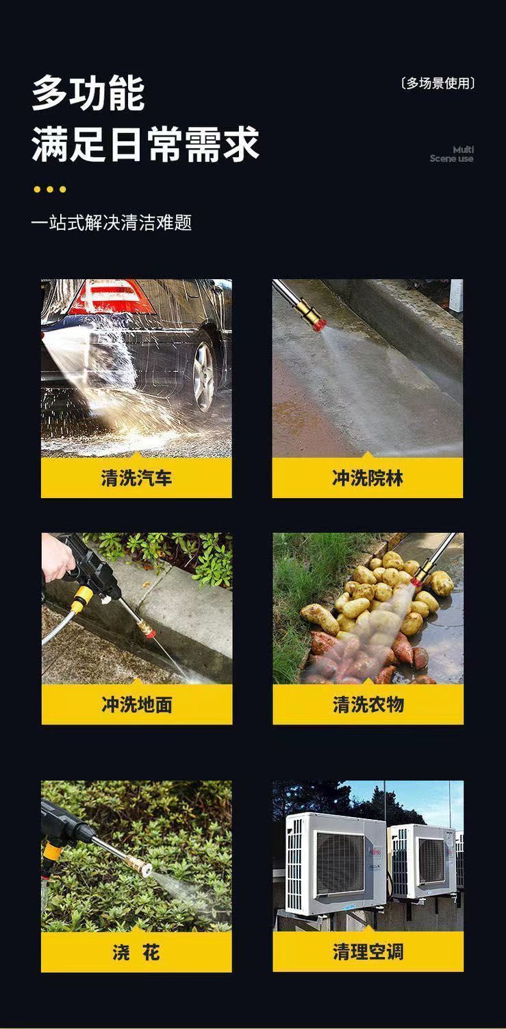 High-Pressure Water Gun Wireless Car Washing Machine for Home and Car Use Lithium Battery Booster Electric Water Gun Floor Scrubber Special Water Spray Gun for Car Washing