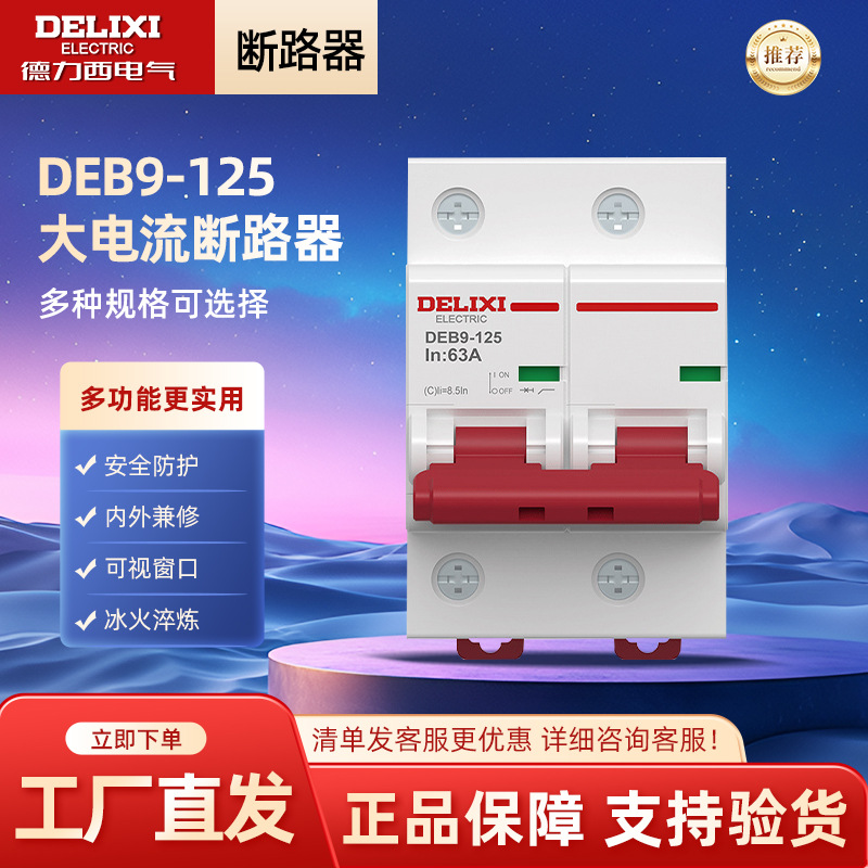 德力西电气空气开关大电流功率电闸总开关DEB9-125家用小型断路器