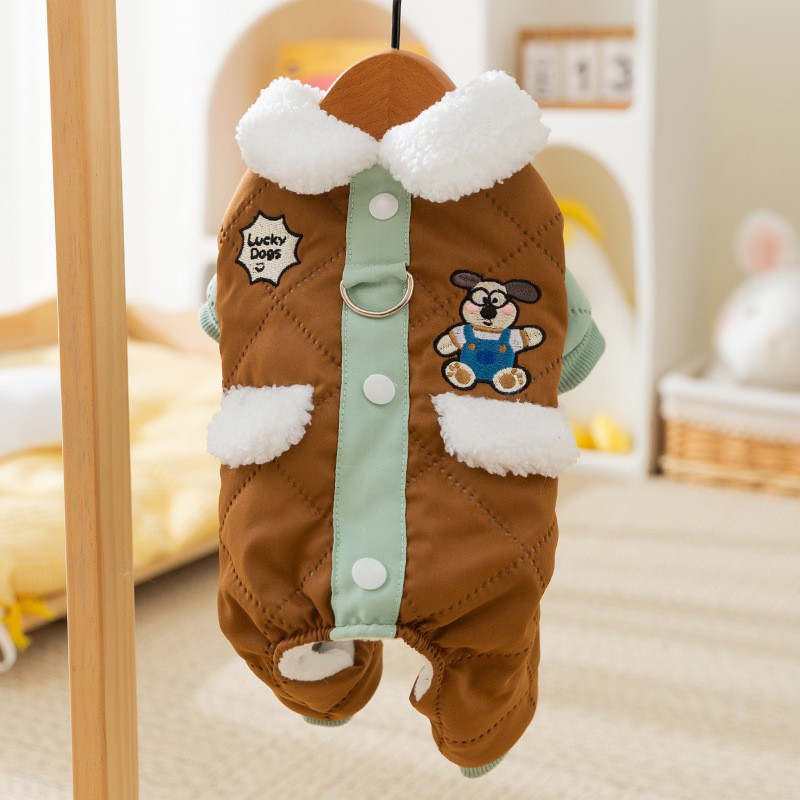 Perro de otoño e invierno, bolsillo de algodón acolchado cálido grueso, chaqueta acolchada de algodón de cuatro patas, gato Teddy Bichon, ropa para perros