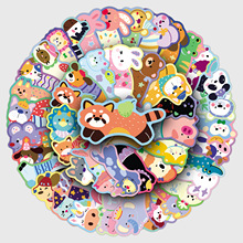 50张原创奔跑动物贴纸个性跨境卡通手绘Q版装饰水杯手机滑板贴纸