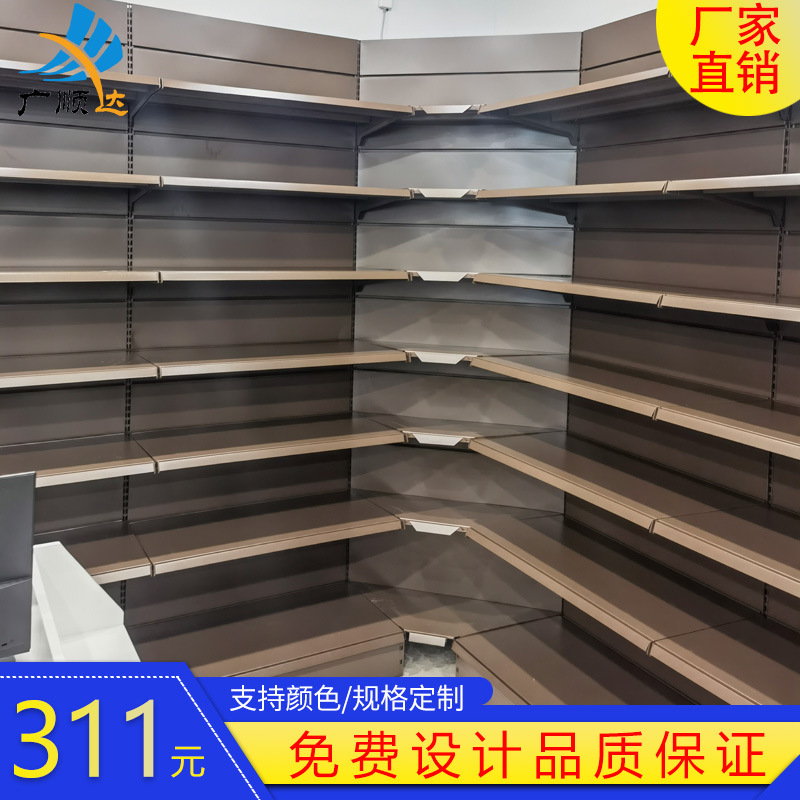厂家批发咖啡色内转角加宽加厚单双面大卖场商用超市货架展示架