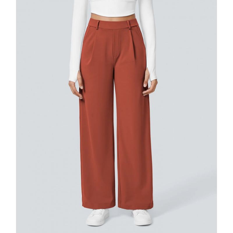 Elegant High-Waisted Straight Leg Pants For Women – Stretchy Office & Casual Trousers, Lightweight Breathable Fabric, Comfort Fit (Light Gray)_ecoleips.com