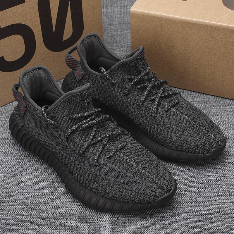 Putian Coconut Shoes 350 Black Black Warrior Pure Black Men's Shoes Flyknit Breathable Single Mesh Thin Shock Absorbing Sports Shoes