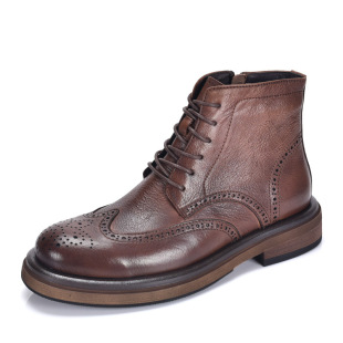 Martin boots men's high-top British-style leather soft bottom increased soft leather boots brogue mid-top overalls boots