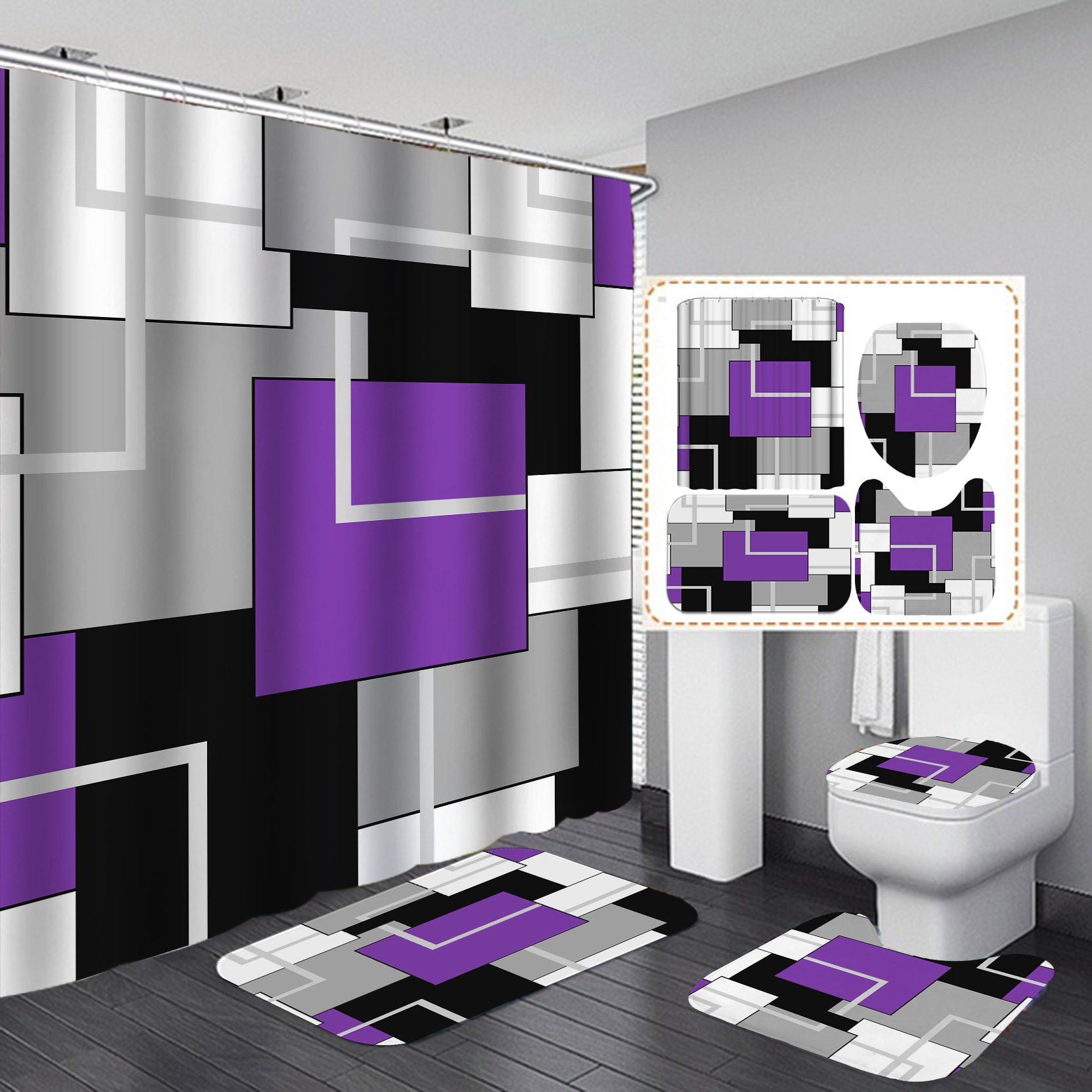 Comercio electrónico transfronterizo 3D Impresión digital impermeable poliéster americano rayas Hotel baño partición ducha cortina fábrica suministro directo
