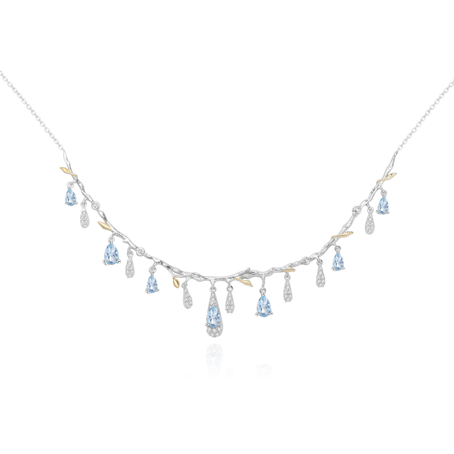 Trendy, high-end gemstone necklace with a floral design, made of S925 sterling silver and featuring natural topaz, offering a fresh and delicate aesthetic