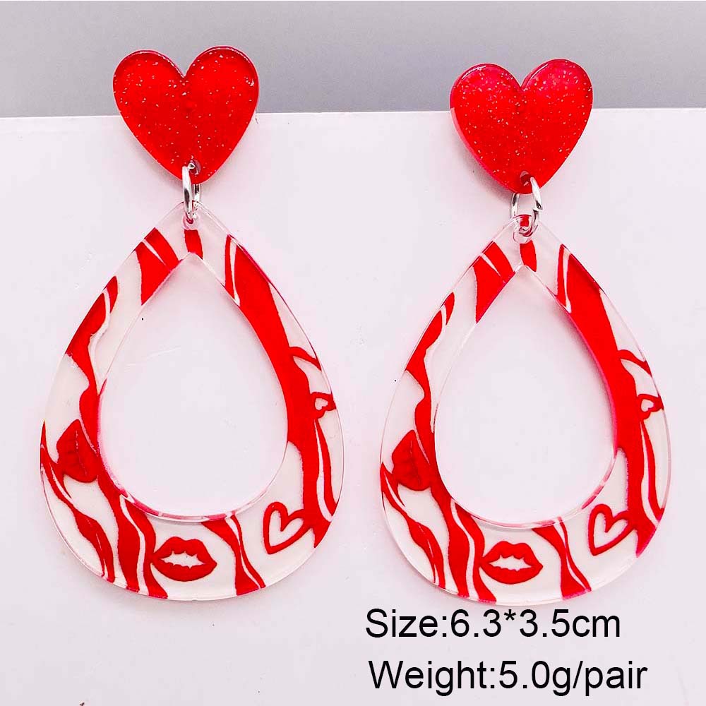 Valentine'S Day Festival 1 Pair Casual Lips Heart Shape Arylic Drop Earrings