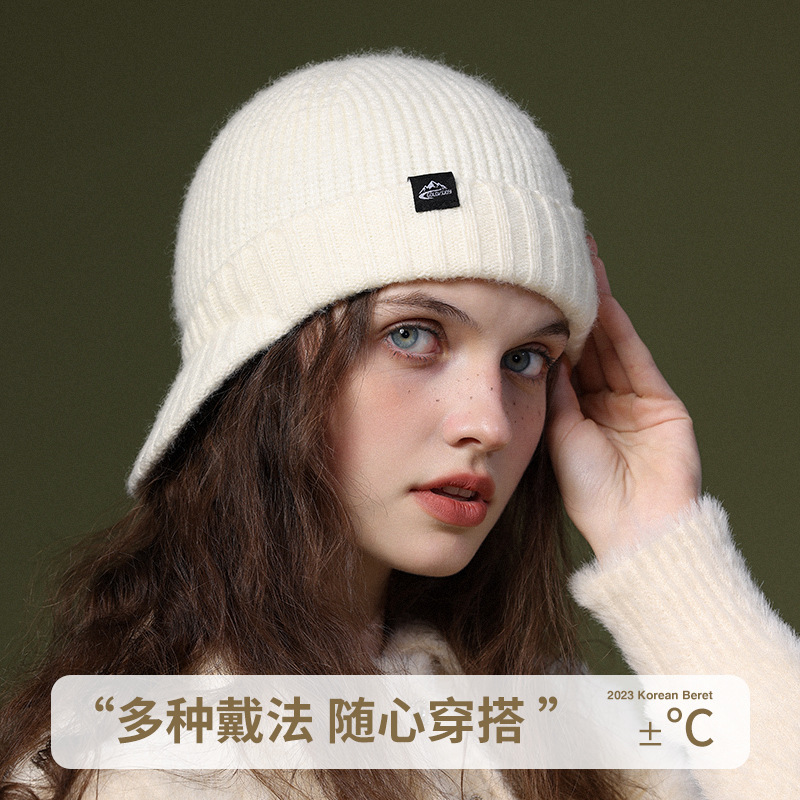 Dames herfst en winter Antarctisch fluweel Warme gebreide koude muts met grote hoofdband Veelzijdige wollen muts, gepersonaliseerd_voghion.com