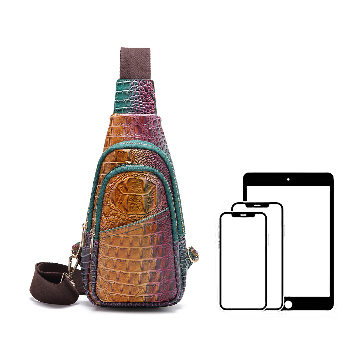 Retro Women's Chest Bag With Crocodile Pattern And Wide Strap_voghion.com