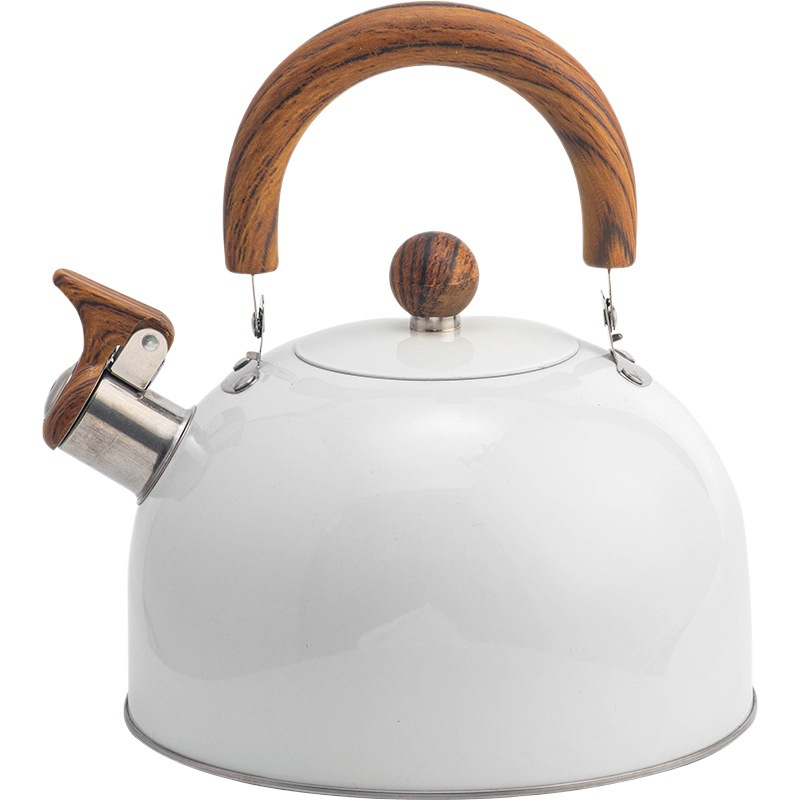 Amazon nuevo blanco silbato hervidor té café sonido 3L europeo y americano utensilios de cocina mango grano madera