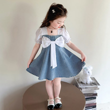女童夏款蝴蝶结牛仔连衣裙2025新款女宝宝夏装洋气公主裙时尚裙子