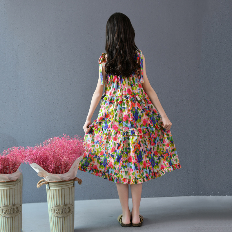 Nueva falda grande para niñas, vestido de flores, falda de tirantes para niñas de verano, 2025, nueva falda de playa para niños de verano