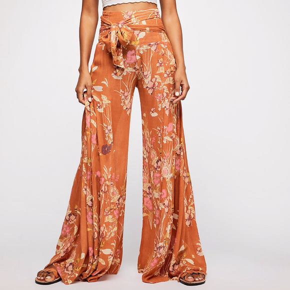 Floral Printing high waist Strap Belt Wide Leg bell-bottoms NSMID128651