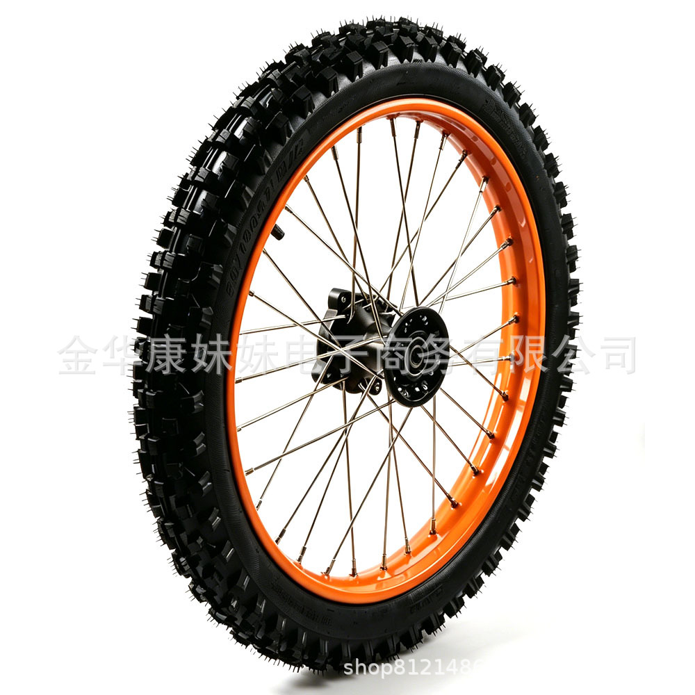 Off-Road Motorcycle Orange Front Wheel 70/100-17 Wheel Hub with Outer Tire, Inner Tube, Bearing, Electric Off-Road Motorcycle