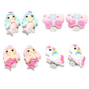 Cross-border children's anti-pain ear clip cute little girl cartoon earrings European and American baby ear jewelry factory wholesale