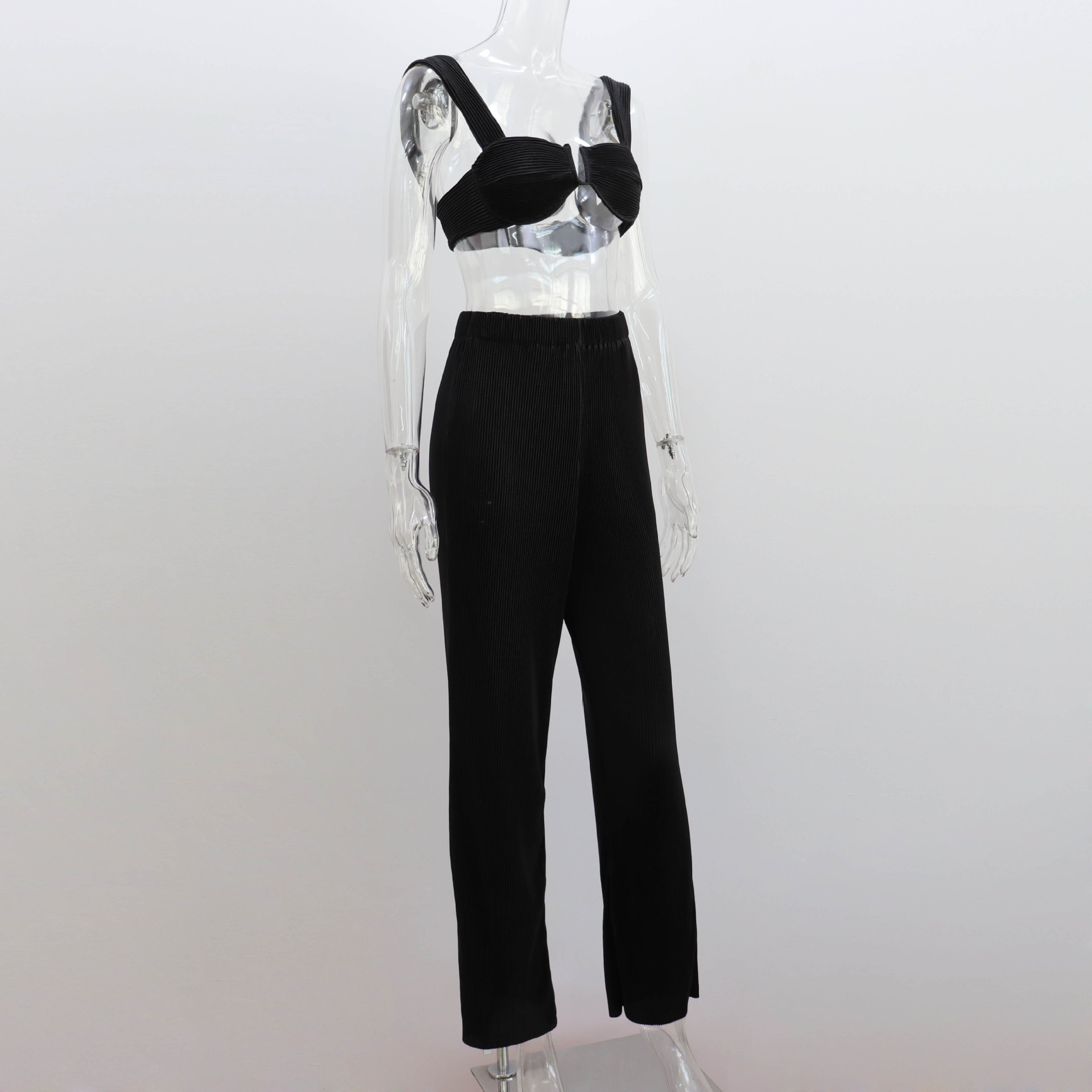 Traje de dos piezas para mujer, primavera y verano, con tirantes finos, espalda descubierta, informal, con pantalones rectos