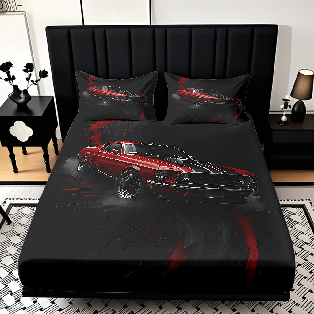 TEMU / JIT moda popular patrón de carreras 3D impresión digital cama de cama de cama kit de ropa de cama fábrica directa