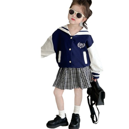 2024 Spring New Style Korean Children's Clothing Girls' College Style Navy Collar Jacket Baby Spring Jacket