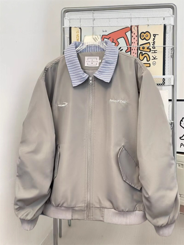 美式复古假两件翻领棒球服外套男女2025新款春秋季宽松休闲外套潮|undefined