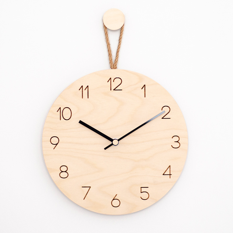 Nordic simple cuerda de cáñamo de madera Reloj de pared sala de estar reloj de Casa reloj mudo moda japonés moderno reloj creativo