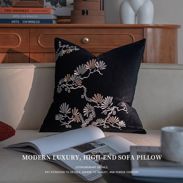 中世スタイルのライト高級刺繍リビングルームソファクッション竹新中国風のレトロな枕ベッドサイド枕|undefined