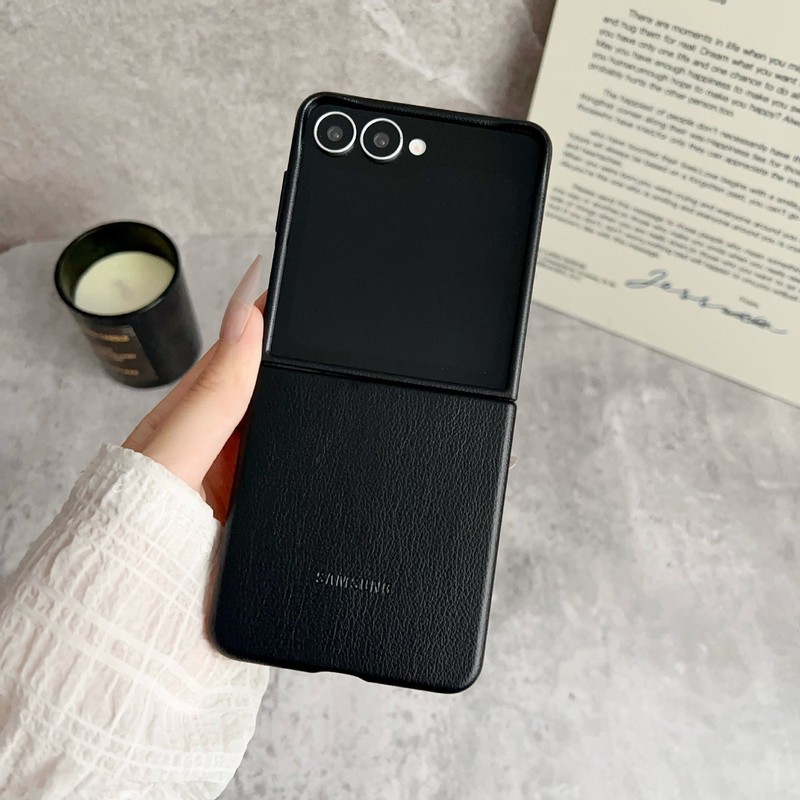 适用三星Z Flip7磁吸皮革手机壳折叠全包纯色皮革保护后壳全包|undefined