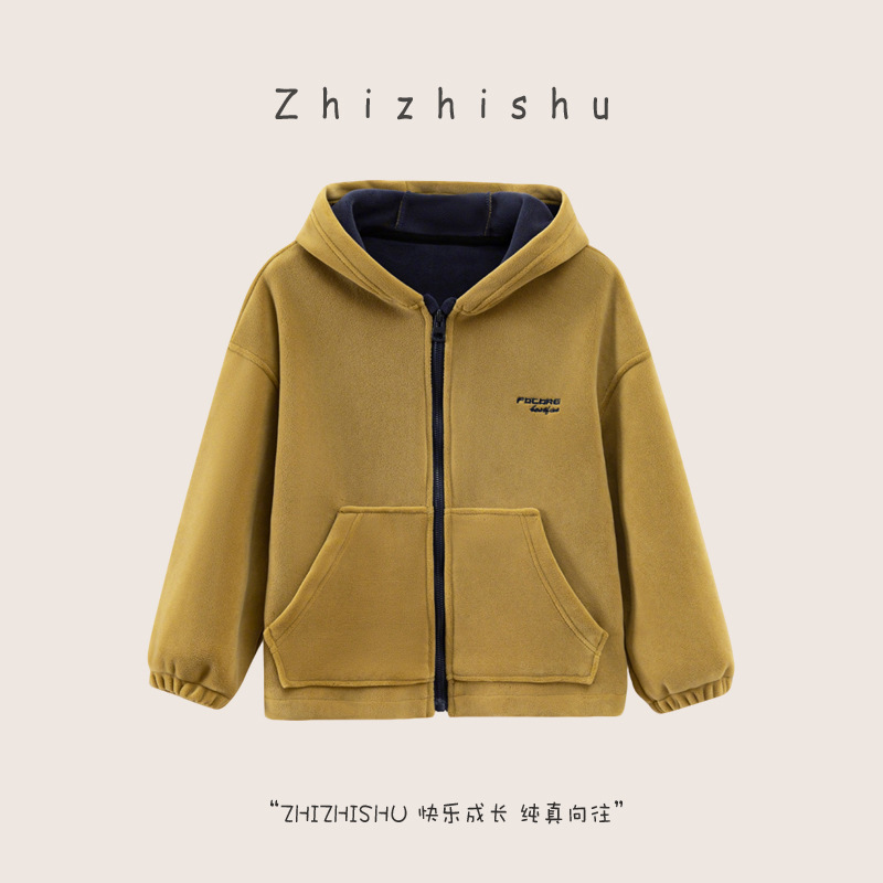 儿童奥粒绒拉链开衫2025新款春秋季厚款保暖上衣连帽韩版洋气外套|undefined